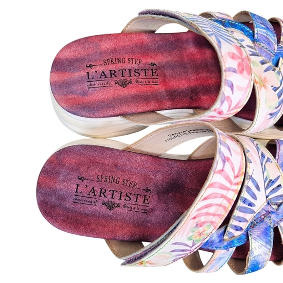 L'Artiste Spring Steps Figurette Floral Slip On Sandals Sz 39 Tropical Summer - Picture 12 of 13